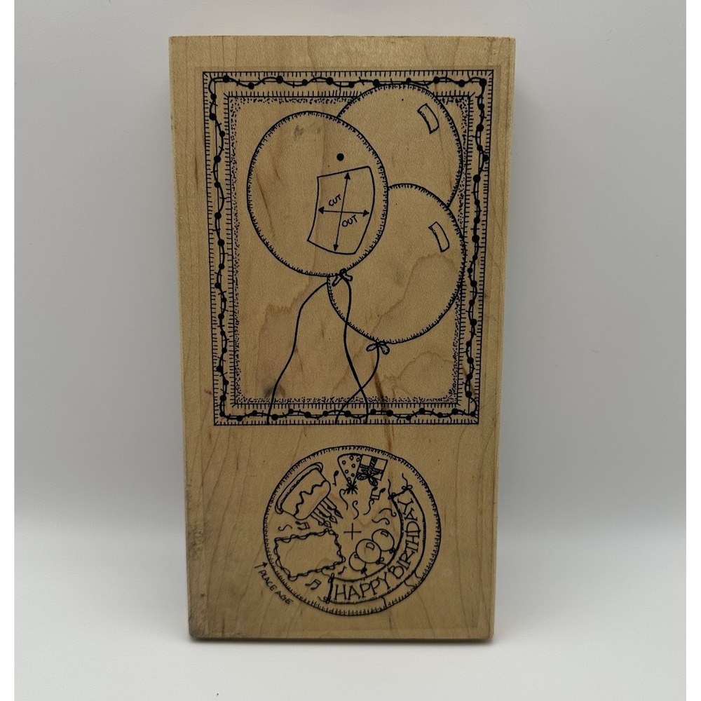 Limited Edition 1995 Happy Birthday Spinner Card Wood Mount Rubber Stamp Vintage
